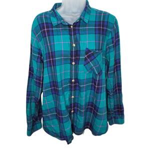 American Eagle Teal Multi Color Plaid Button Front Women's Casual Shirt XL